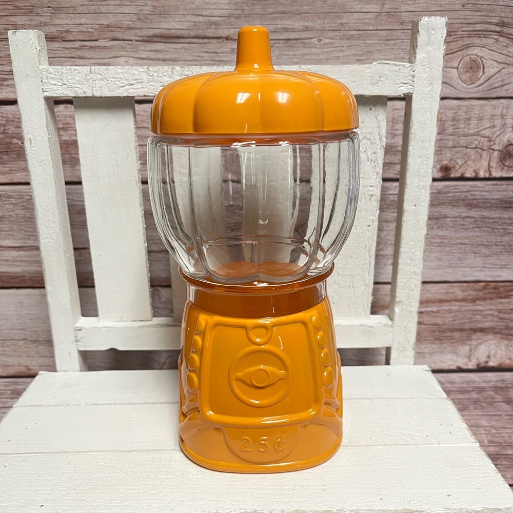 ✨NEW🎃Target Bullseye Playground Orange Pumpkin Glass Gumball Machine Jar